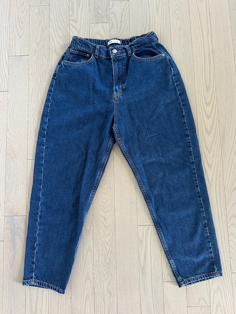 🌸 Zara High-Waist Barrel Fit Women's Jeans - Dark Blue Size 10 EUC
